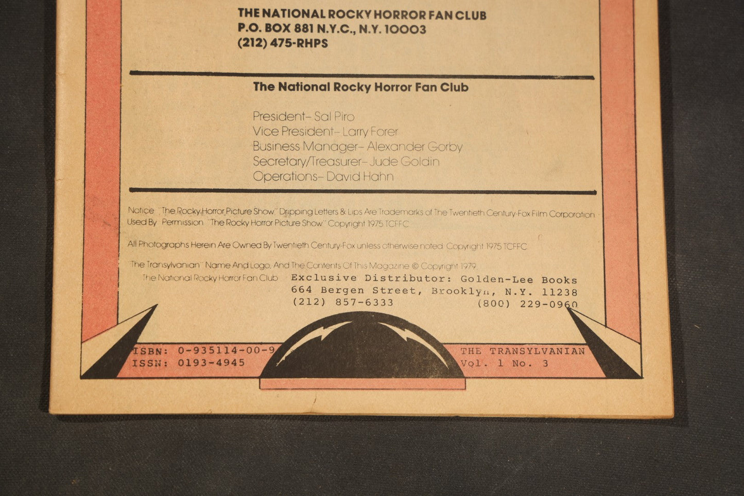 Vintage "The Transylvanian" Vol. 1 No. 3, National Rocky Horror Fan Club Magazine, Missing Cover, 1979