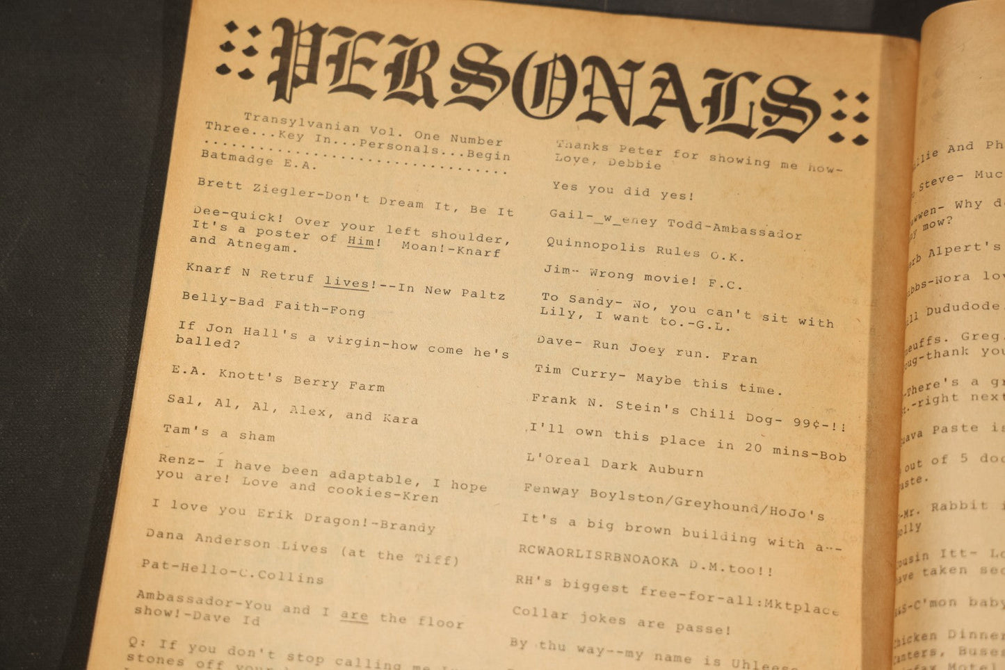 Vintage "The Transylvanian" Vol. 1 No. 3, National Rocky Horror Fan Club Magazine, Missing Cover, 1979