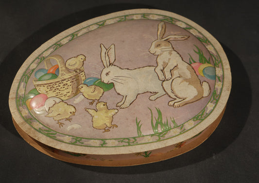 Vintage Easter Chocolate Box with Rabbits and Chicks, Paper Board, Likely Made in Germany