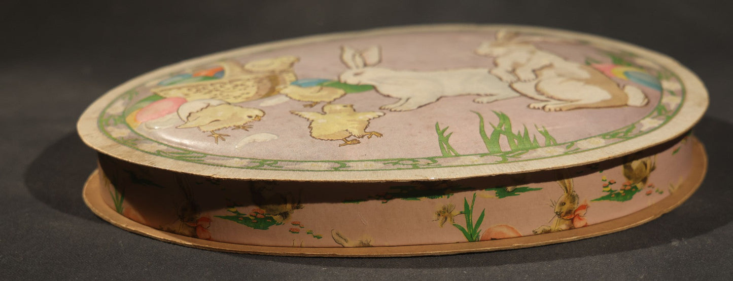 Vintage Easter Chocolate Box with Rabbits and Chicks, Paper Board, Likely Made in Germany