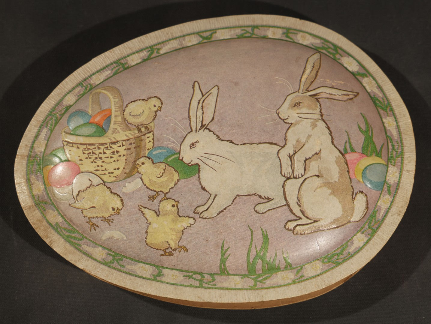Vintage Easter Chocolate Box with Rabbits and Chicks, Paper Board, Likely Made in Germany
