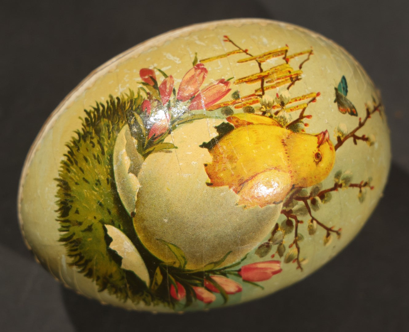 Grouping of four Vintage Paper Easter Eggs including Chicks and Rabbits, Three Marked Germany, one Western Germany