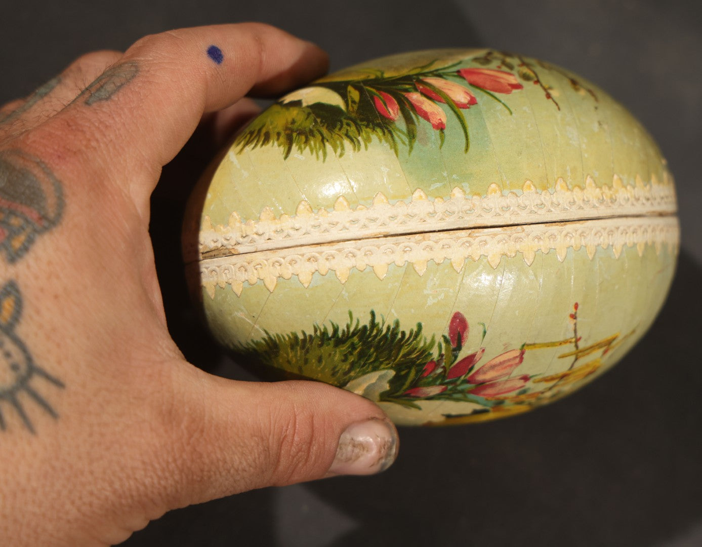 Grouping of four Vintage Paper Easter Eggs including Chicks and Rabbits, Three Marked Germany, one Western Germany