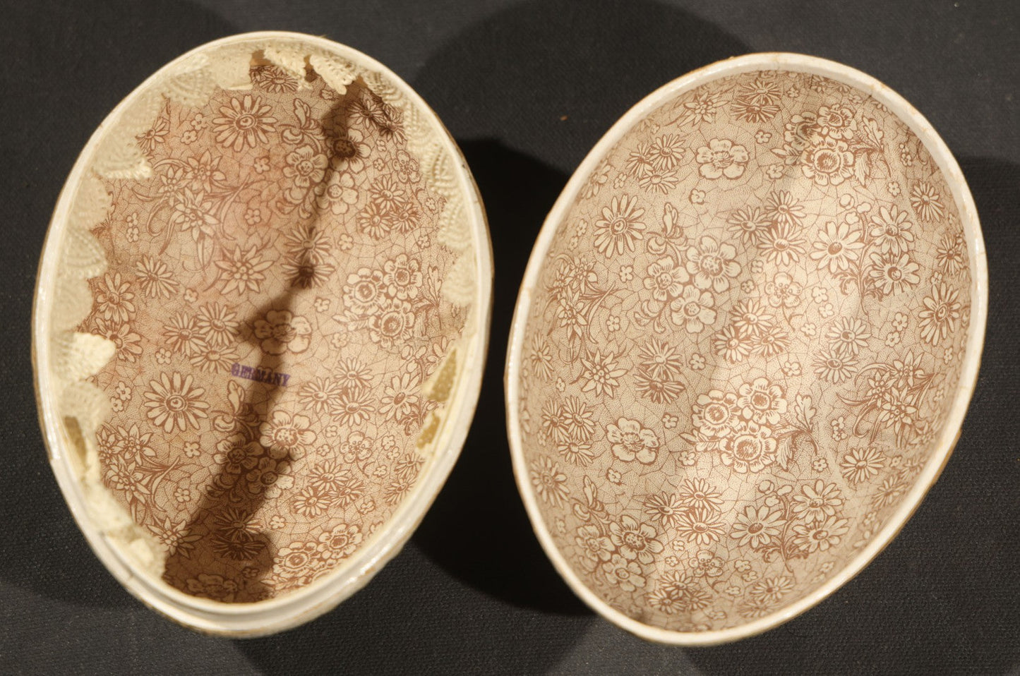 Grouping of four Vintage Paper Easter Eggs including Chicks and Rabbits, Three Marked Germany, one Western Germany