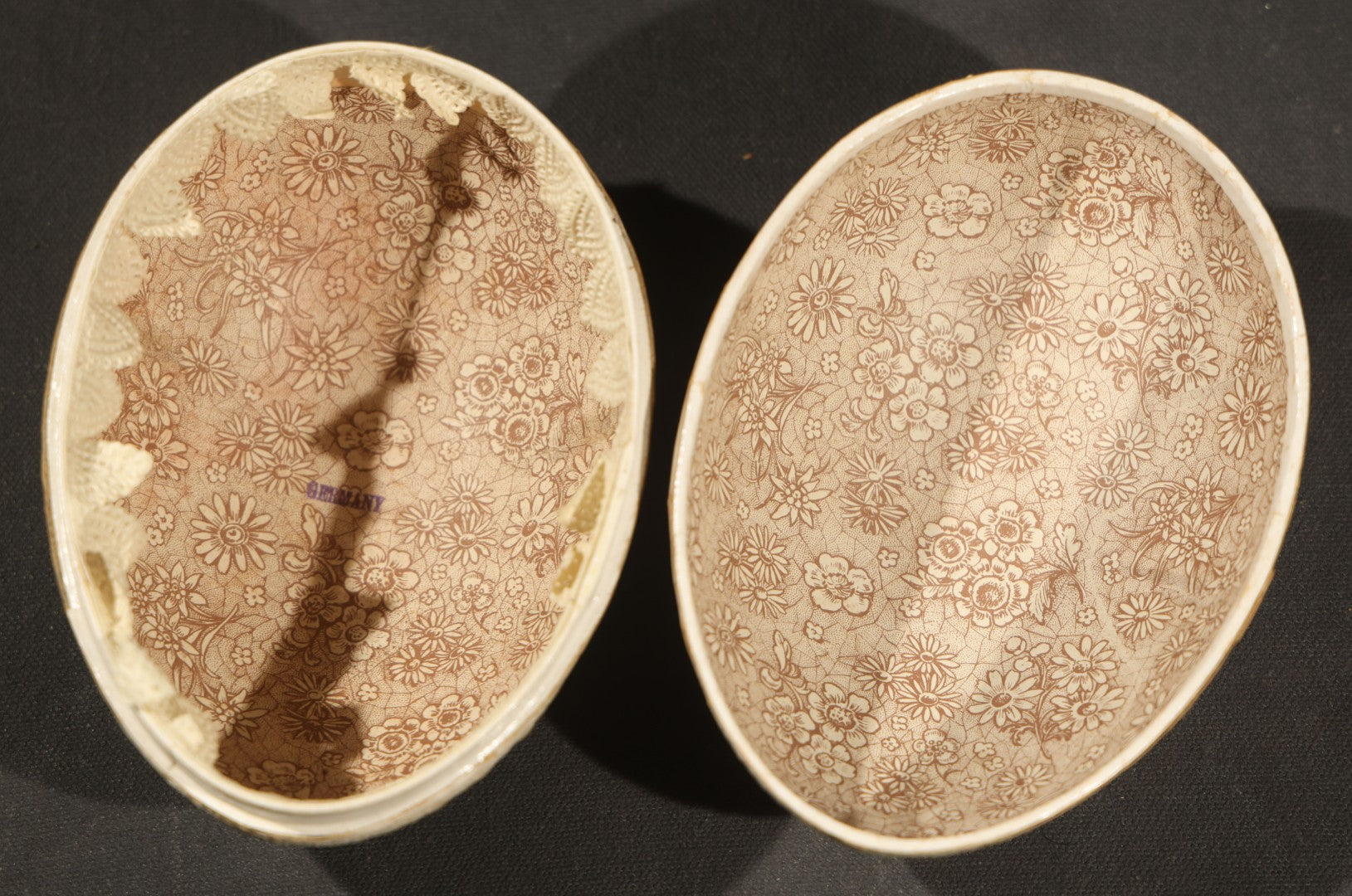 Grouping of four Vintage Paper Easter Eggs including Chicks and Rabbits, Three Marked Germany, one Western Germany