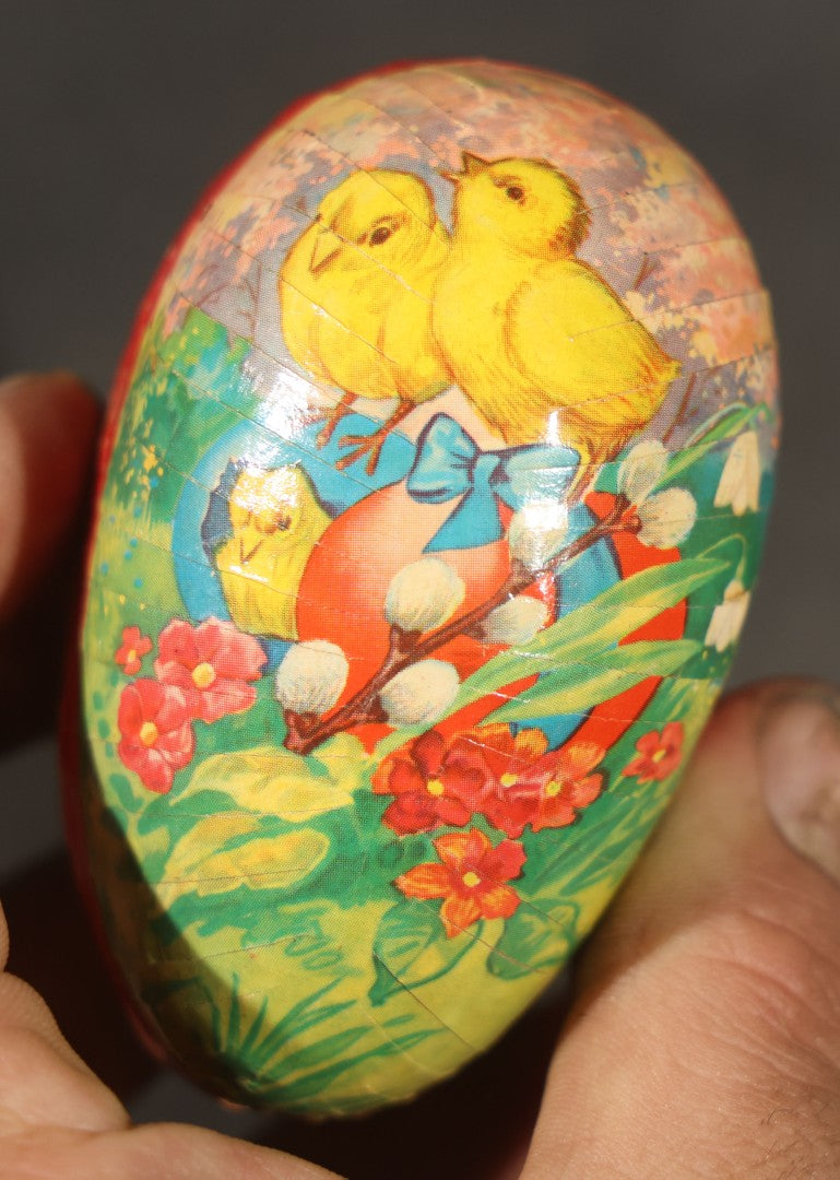 Grouping of four Vintage Paper Easter Eggs including Chicks and Rabbits, Three Marked Germany, one Western Germany
