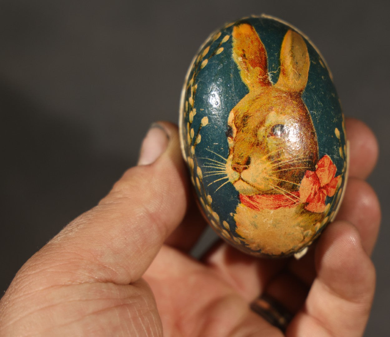 Grouping of four Vintage Paper Easter Eggs including Chicks and Rabbits, Three Marked Germany, one Western Germany