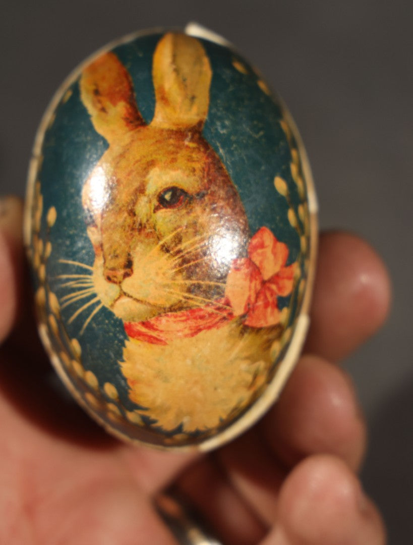 Grouping of four Vintage Paper Easter Eggs including Chicks and Rabbits, Three Marked Germany, one Western Germany
