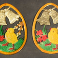 Lot 078 - Pair of Vintage Embossed Die Cut Easter Egg Decorations with Chicks, Bells and Flowers, Likely Made in Germany