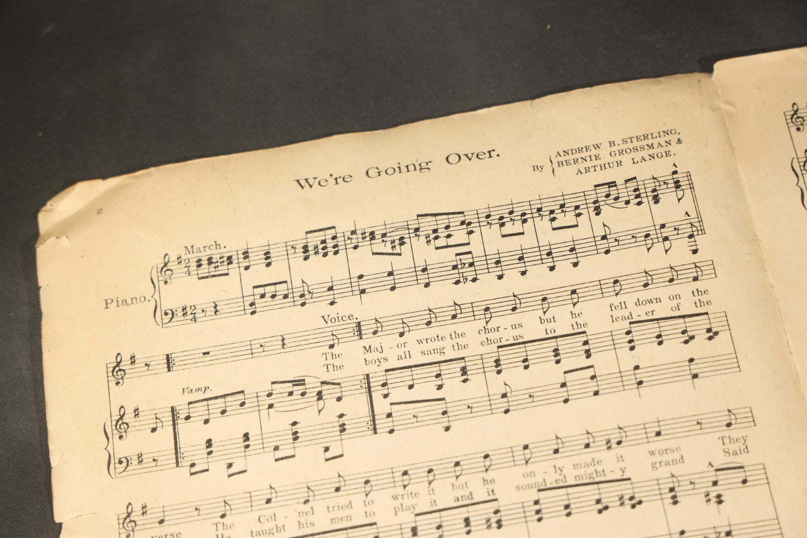 Grouping of four Antique Sheet Music including "We're Going Over," "Good-Bye Broadway, Hello France," "Strolling 'Round the Camp with Mary / Atta Boy," and "The Stars and Stripes Forever!" by John Philip Sousa