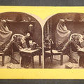 Lot 081 - Antique Stereoview Card "The Miser's Ghost" Ghost Scene with Draped Figure and Seated Man at Table