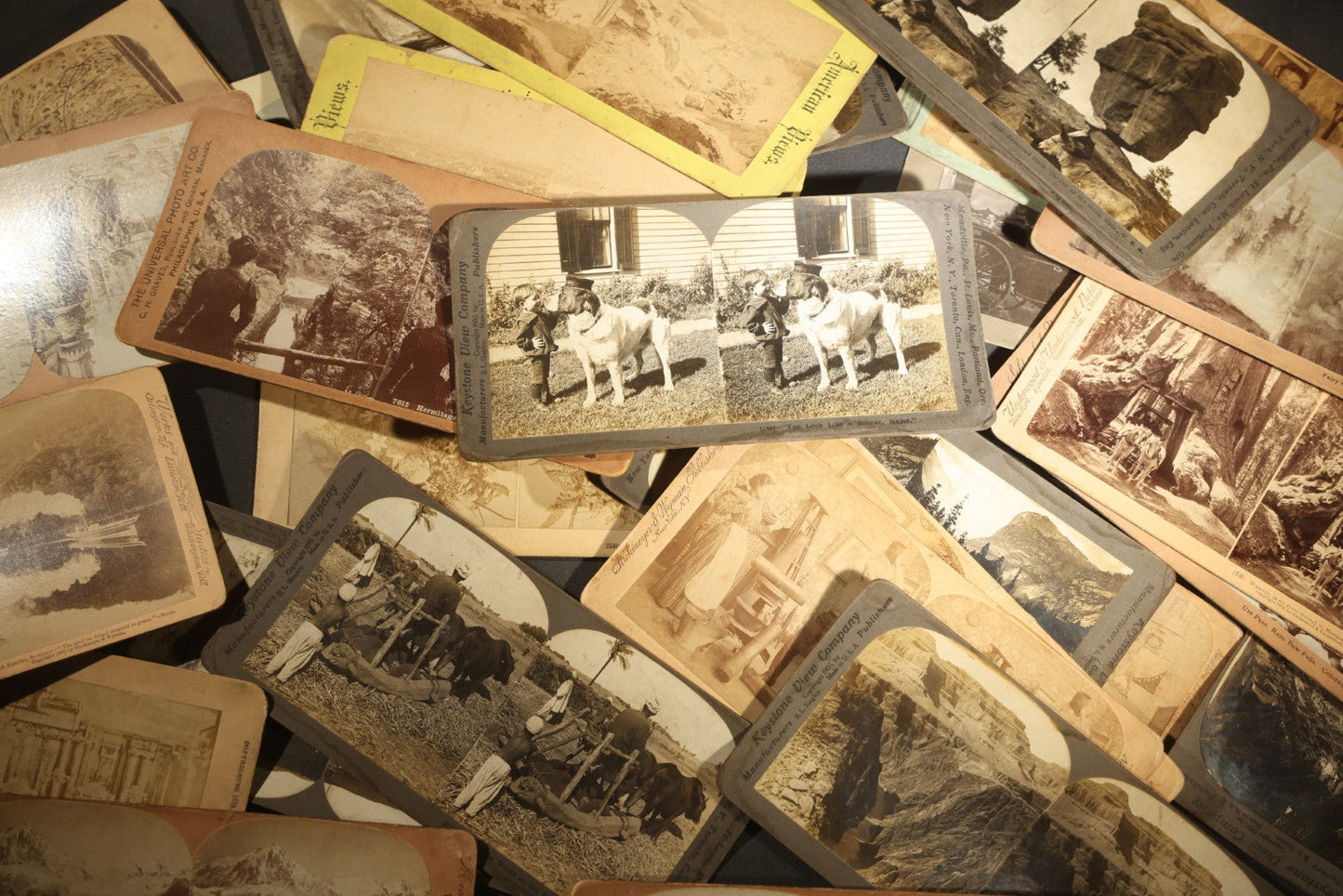 Grouping of 30+ Antique photographic Stereoview Cards including Buildings, Landscapes, Architecture, and more