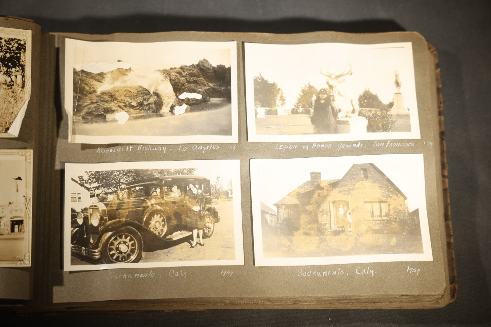 Antique Snapshot Photo Album Containing 200+ Snapshot Photographs, California Road Trip and Cross Country Travel Including Los Angeles, San Francisco, Catalina Island, Washington D.C., Niagara Falls, 1926-1930