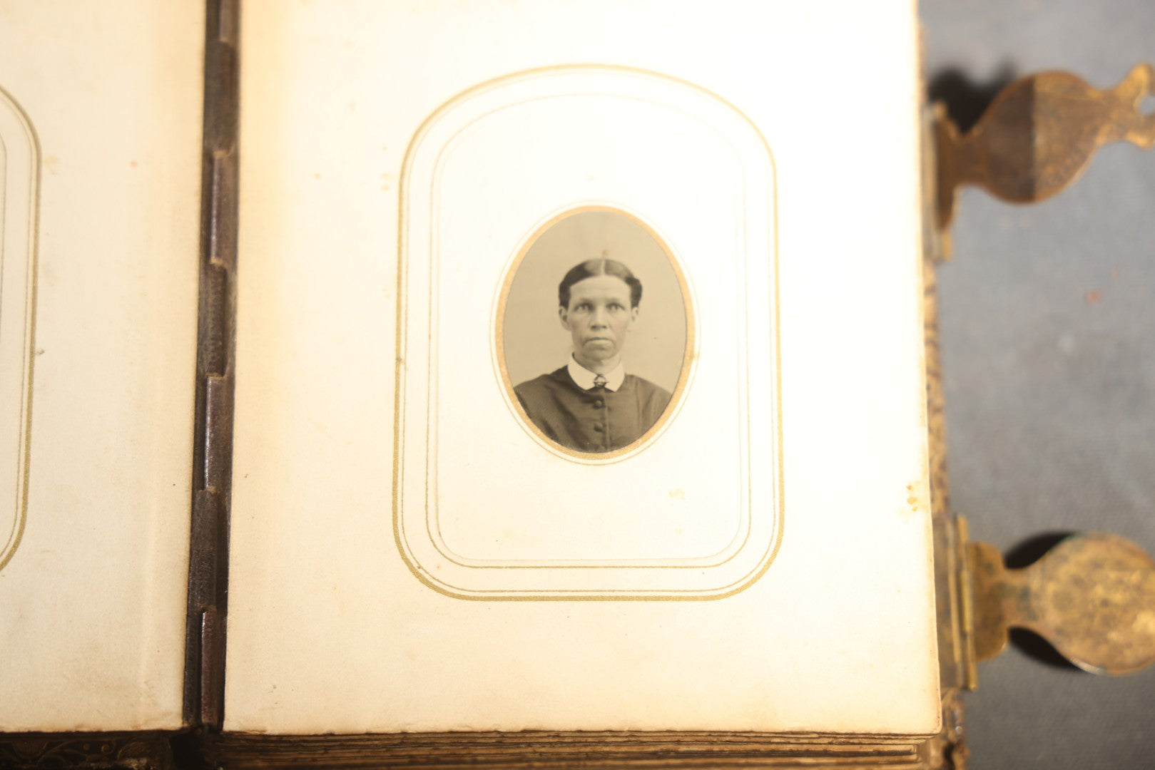 Antique Portrait Photo Album Containing 32 Tintype Photographs and 11 Carte de Visite C.D.V. Photographs, Leather Binding with Gauffered Edges, manufactured by Altemus & Co., Philadelphia, circa 1860s