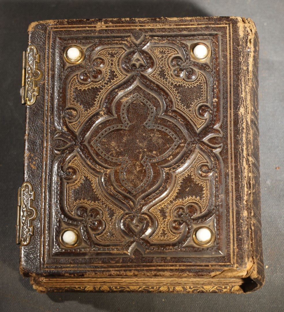 Antique Portrait Photo Album Containing 32 Tintype Photographs and 11 Carte de Visite C.D.V. Photographs, Leather Binding with Gauffered Edges, manufactured by Altemus & Co., Philadelphia, circa 1860s
