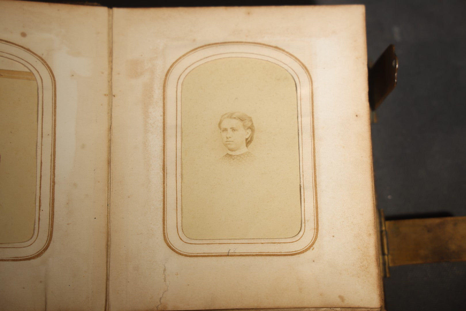 Antique Portrait Photo Album Containing 15 Tintype Photographs and 29 C.D.V. Photographs, Including Hand-Tinted Tintype Examples, note binding in poor condition