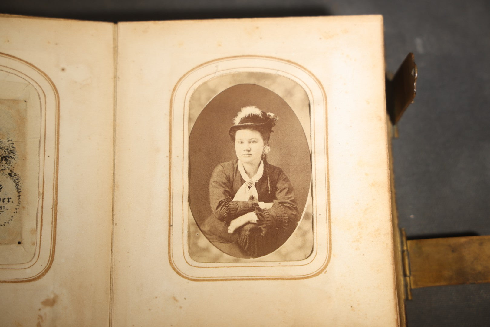 Antique Portrait Photo Album Containing 15 Tintype Photographs and 29 C.D.V. Photographs, Including Hand-Tinted Tintype Examples, note binding in poor condition