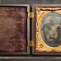 Lot 086 - Antique 1/9th Plate Ambrotype Photograph of a Seated Baby in Thermoplastic Union Case with Floral Motif