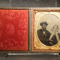 Lot 089 - Antique 1/6th Plate Tintype Photograph of Man and Woman Holding Hands in Full Intact Leatherette Union Case