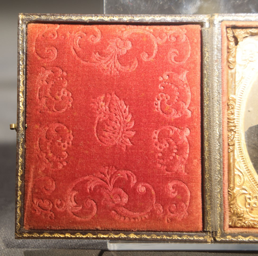 Antique 1/6th Plate Tintype Photograph of Man and Woman Holding Hands in Full Intact Leatherette Union Case