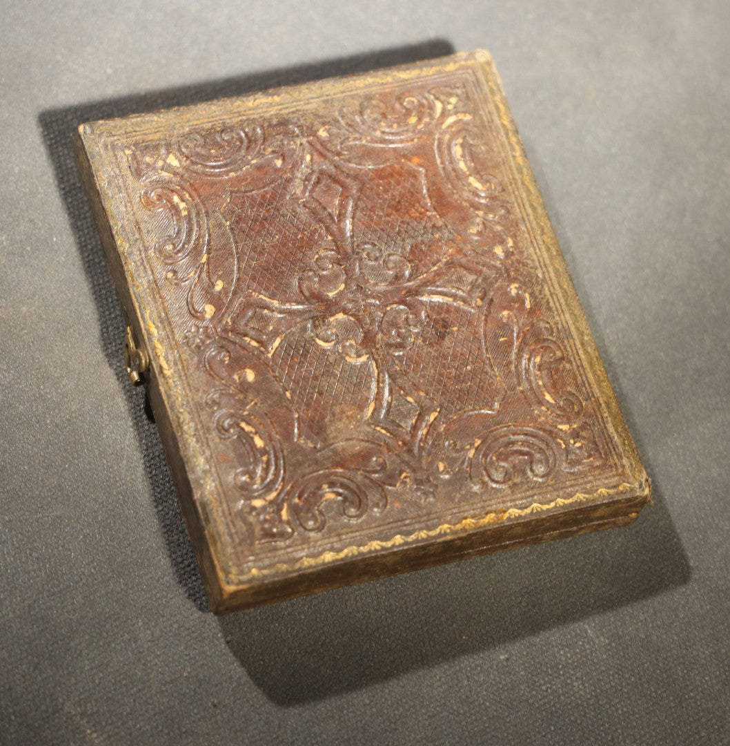Antique 1/6th Plate Tintype Photograph of Man and Woman Holding Hands in Full Intact Leatherette Union Case