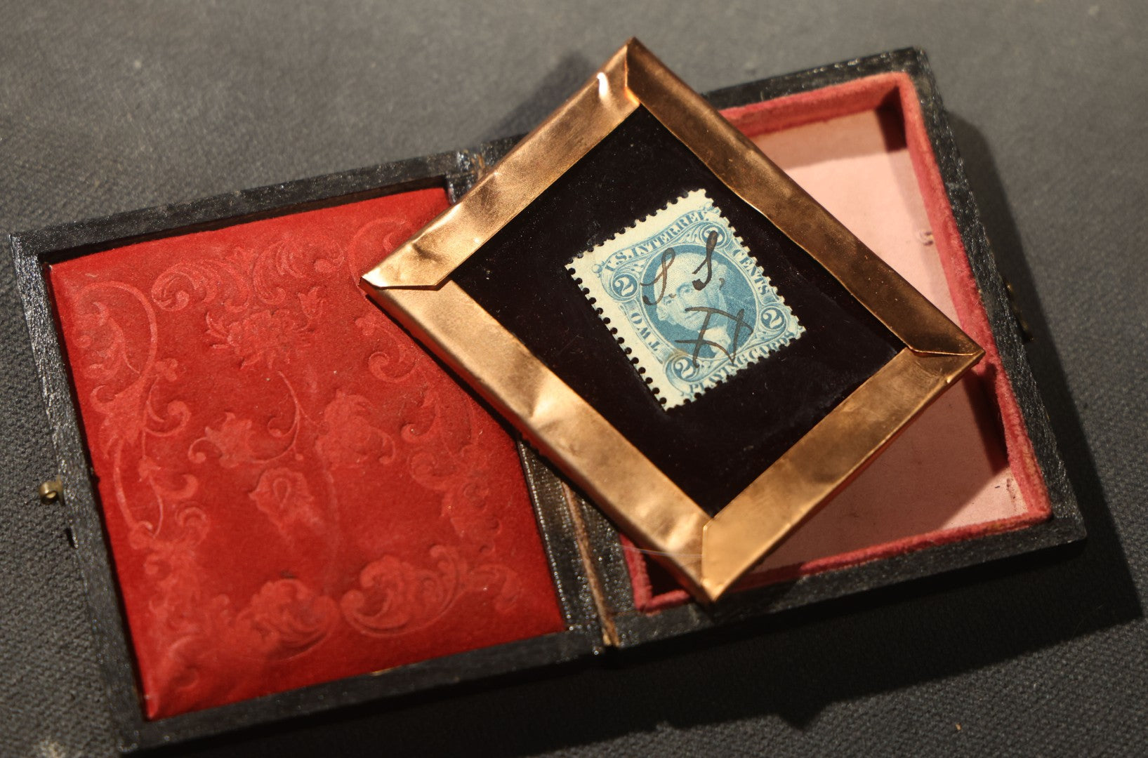 Antique 1/9th Plate Tintype Photograph of a Young Girl in Off-Shoulders Dress in Full Intact Leatherette Union Case