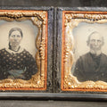 Lot 091 - Antique Double 1/9th Plate Tintype Photograph of a Woman in Polka Dot Dress and Man in Dark Clothing in Full Split Leatherette union Case