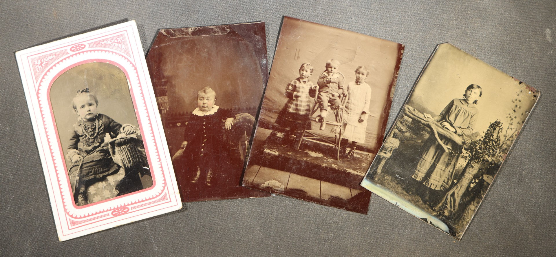 Grouping of Four Antique Tintype Photographs of Children