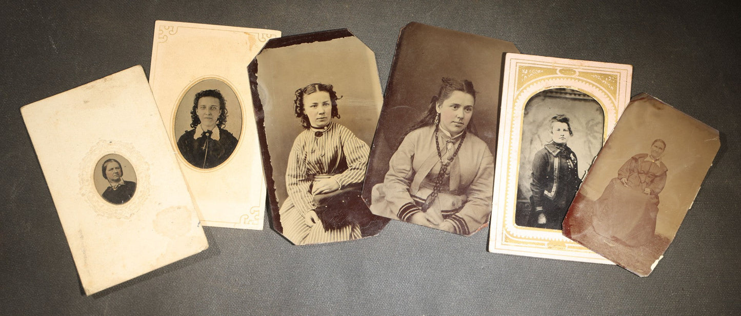 Grouping of Six Antique Tintype Photographs of Victorian Women
