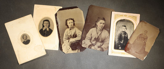 Grouping of Six Antique Tintype Photographs of Victorian Women