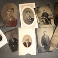 Lot 096 - Grouping of 10 Antique Tintype Photographs of Men, Some in Paper Frames and Mats, Including Various Portrait Poses