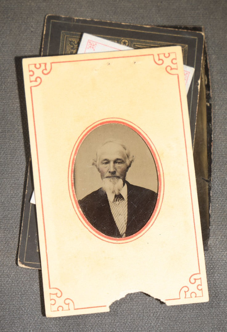 Grouping of 10 Antique Tintype Photographs of Men, Some in Paper Frames and Mats, Including Various Portrait Poses