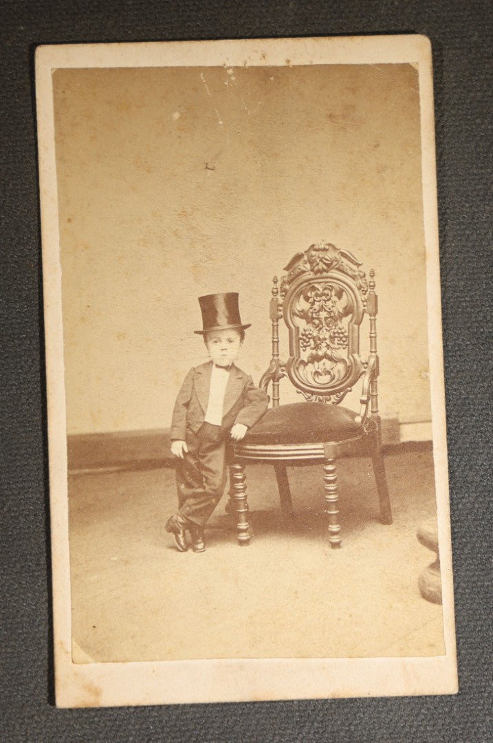 Pair of Antique Carte de Visite C.D.V. Photographs of Little People Including Grant Ballou and unidentified woman, photographed by C. T. Webber, Pittsburgh, Pennsylvania