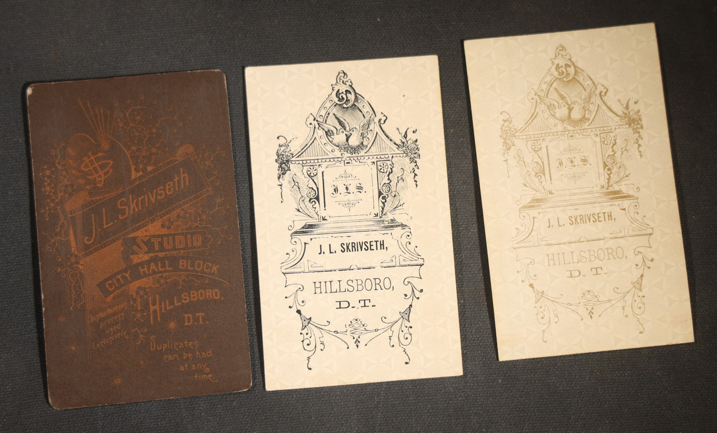 Grouping of 20 Antique Cabinet Card Photographs, mostly by J.L. Skrivseth, Hillsboro, Dakota Territory, Men and Women Portraits