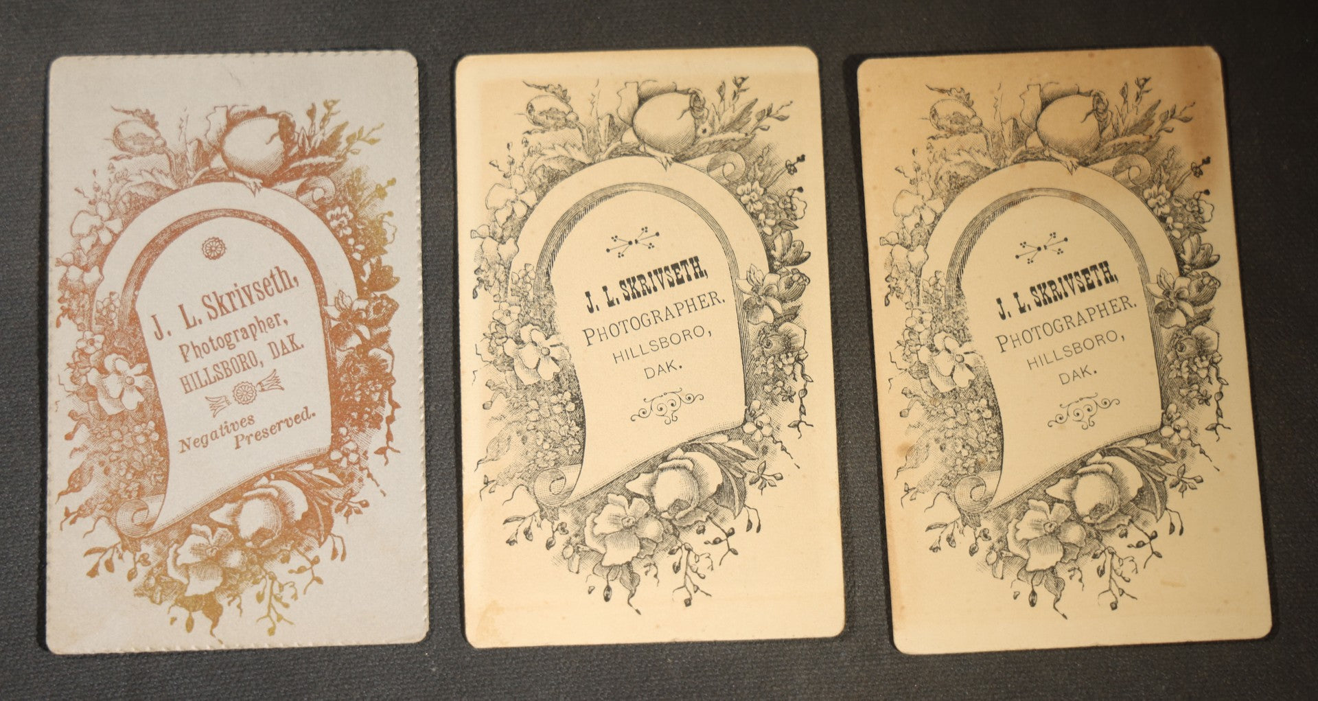 Grouping of 20 Antique Cabinet Card Photographs, mostly by J.L. Skrivseth, Hillsboro, Dakota Territory, Men and Women Portraits