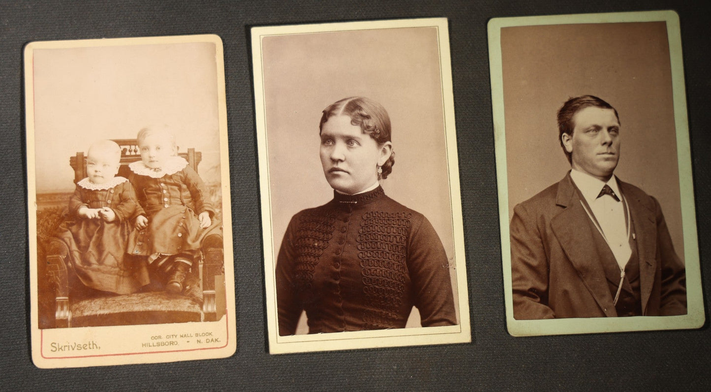 Grouping of 20 Antique Cabinet Card Photographs, mostly by J.L. Skrivseth, Hillsboro, Dakota Territory, Men and Women Portraits