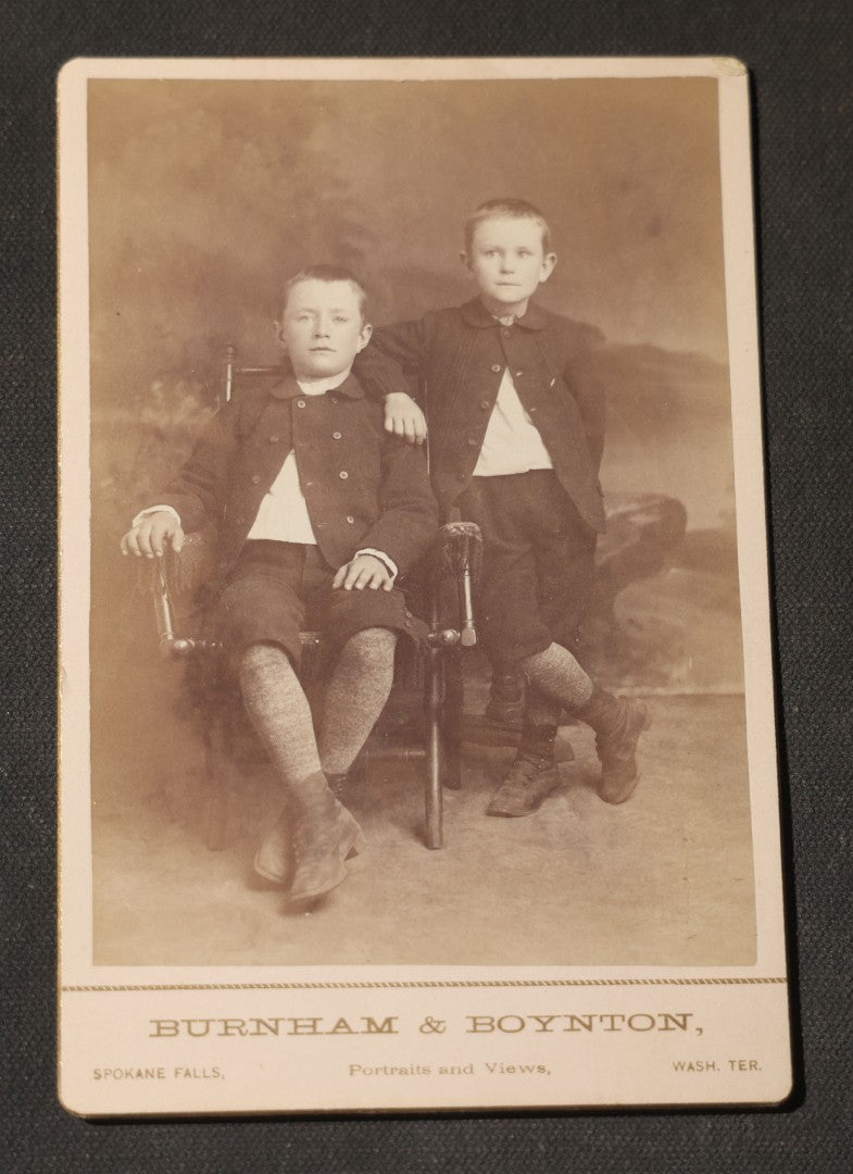Grouping of Seven Antique Cabinet Card Photographs of Children Including Two Boys in Sailor Suits, with examples by J. L. Skrivseth, Hillsboro, North Dakota