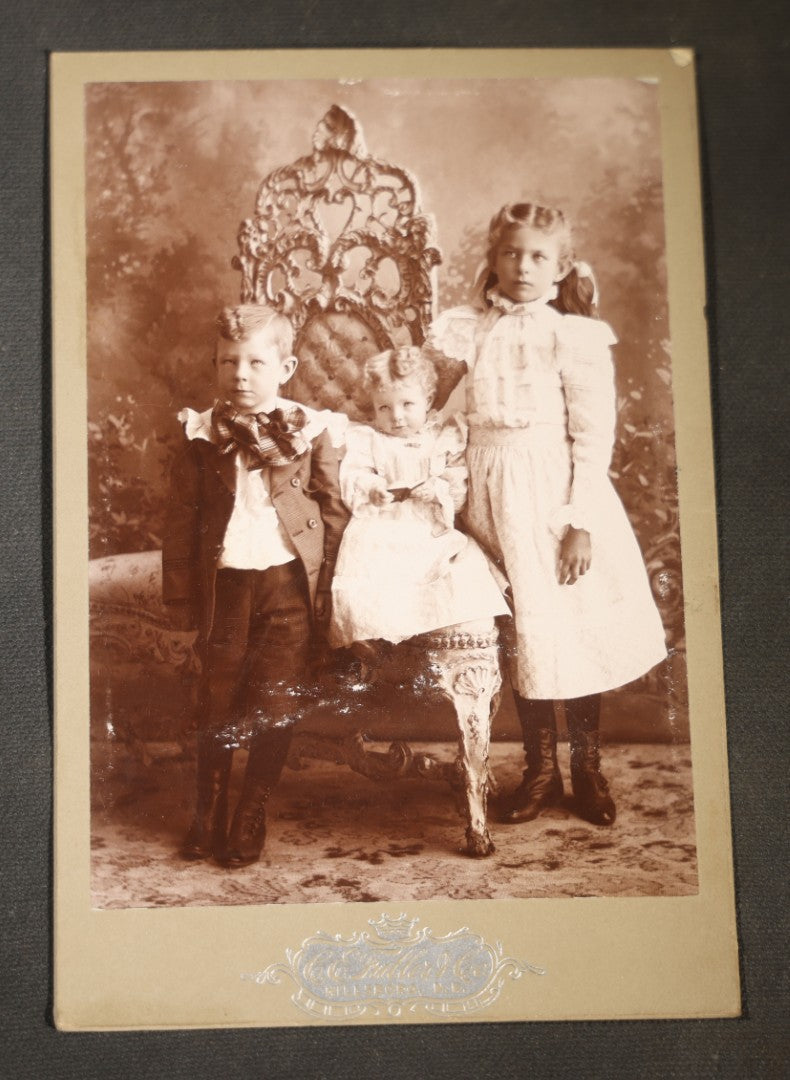Grouping of Seven Antique Cabinet Card Photographs of Children Including Two Boys in Sailor Suits, with examples by J. L. Skrivseth, Hillsboro, North Dakota