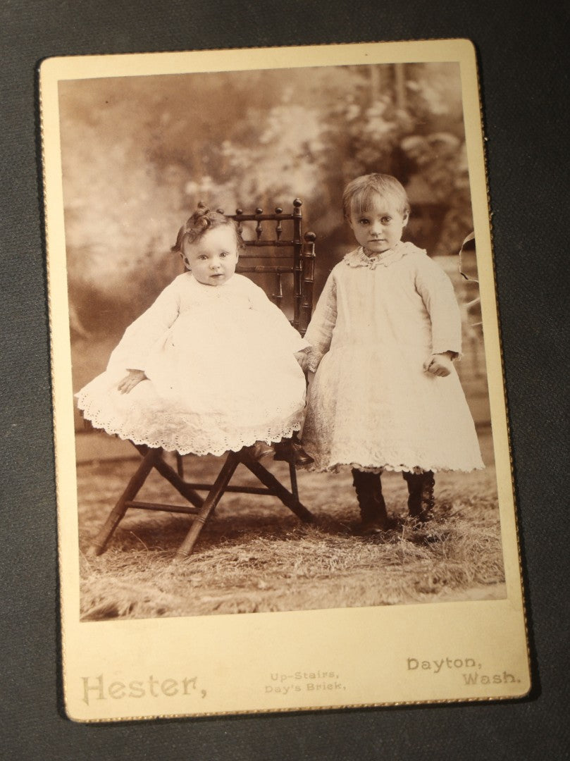 Grouping of Seven Antique Cabinet Card Photographs of Children Including Two Boys in Sailor Suits, with examples by J. L. Skrivseth, Hillsboro, North Dakota