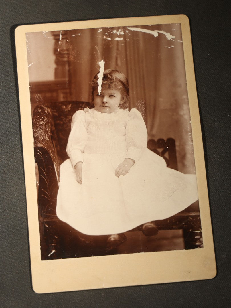Grouping of Seven Antique Cabinet Card Photographs of Children Including Two Boys in Sailor Suits, with examples by J. L. Skrivseth, Hillsboro, North Dakota