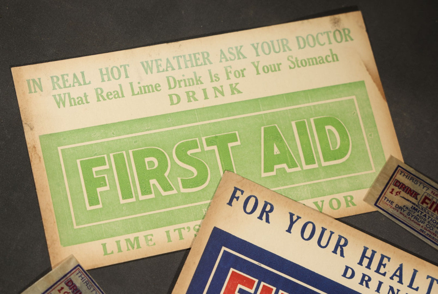 Grouping of Ten Antique and Vintage Paper Ephemera, including Scotts Emulsion Calendar 1898, Strohmeyer Inc. Animal Photographs, Kansas City Ice Storm Press Photo, First AidDrink Mix Labels