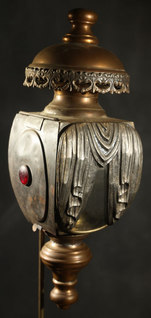 Antique Hearse Carriage Lamp with Draped Curtain Design and Red Jewel Lens, Manufactured by White Mfg. Co, Bridgeport, Connecticut, Circa 1900