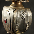 Lot 001 - Antique Hearse Carriage Lamp with Draped Curtain Design and Red Jewel Lens, Manufactured by White Mfg. Co, Bridgeport, Connecticut, Circa 1900, 24" H