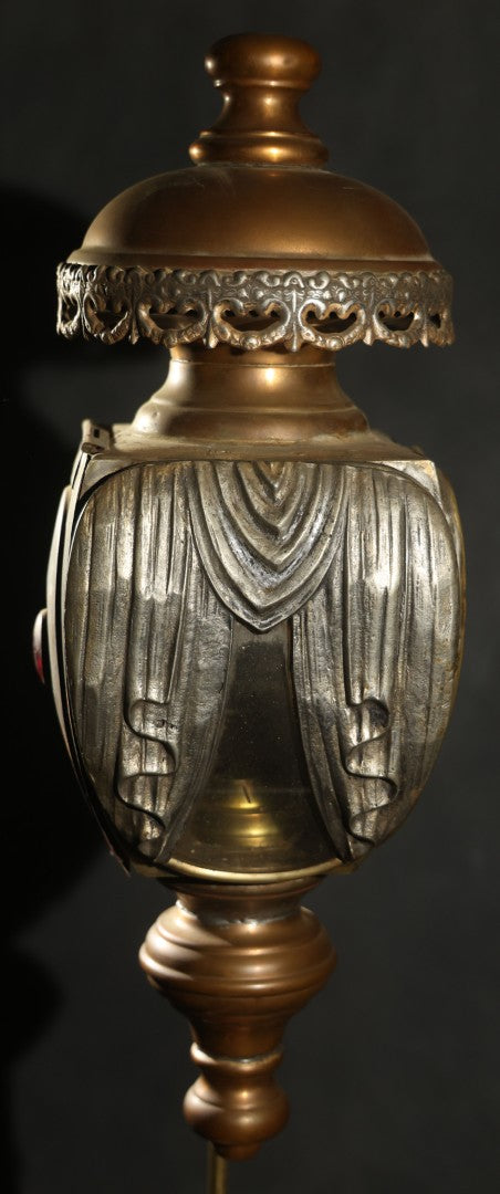 Antique Hearse Carriage Lamp with Draped Curtain Design and Red Jewel Lens, Manufactured by White Mfg. Co, Bridgeport, Connecticut, Circa 1900