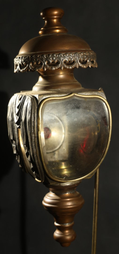 Antique Hearse Carriage Lamp with Draped Curtain Design and Red Jewel Lens, Manufactured by White Mfg. Co, Bridgeport, Connecticut, Circa 1900