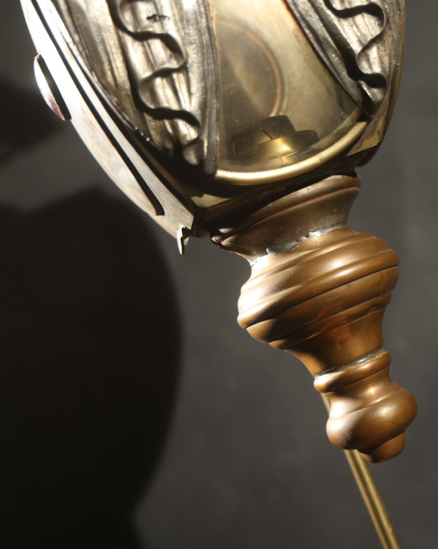 Antique Hearse Carriage Lamp with Draped Curtain Design and Red Jewel Lens, Manufactured by White Mfg. Co, Bridgeport, Connecticut, Circa 1900