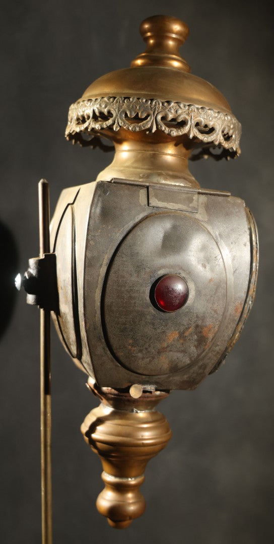Antique Hearse Carriage Lamp with Draped Curtain Design and Red Jewel Lens, Manufactured by White Mfg. Co, Bridgeport, Connecticut, Circa 1900
