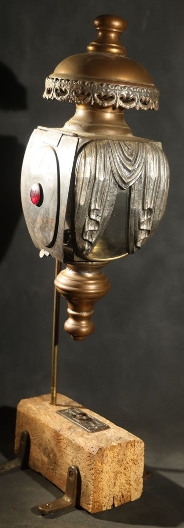 Antique Hearse Carriage Lamp with Draped Curtain Design and Red Jewel Lens, Manufactured by White Mfg. Co, Bridgeport, Connecticut, Circa 1900