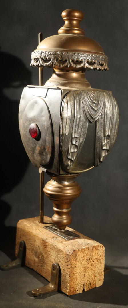 Antique Hearse Carriage Lamp with Draped Curtain Design and Red Jewel Lens, Manufactured by White Mfg. Co, Bridgeport, Connecticut, Circa 1900