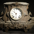 Lot 003 - Antique Ornate Cast Metal Mantle Clock with Griffins and Classical Faces, Manufactured by Seth Thomas Sons & Co., Thomaston, Connecticut, 9" H